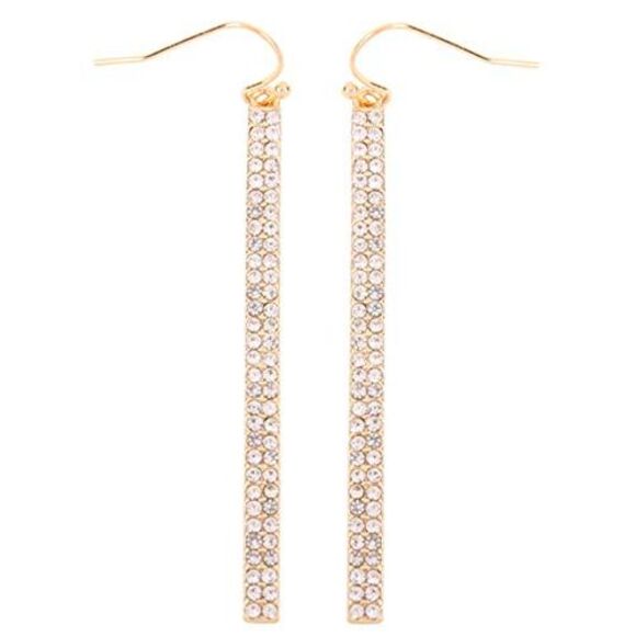 Gold Double Row Rhinestone Earrings - Picture 3 of 4